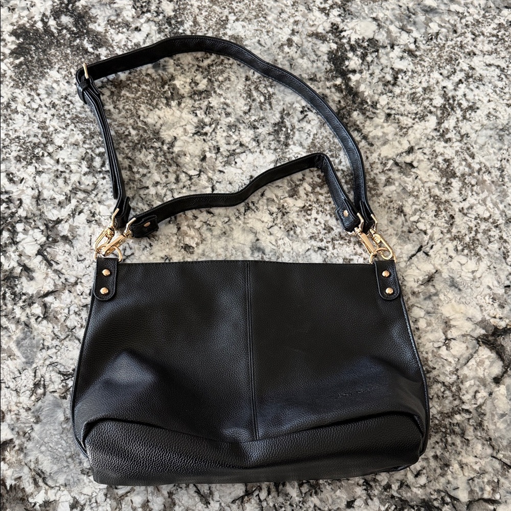 Chic Black Crossbody Bag with Gold Details